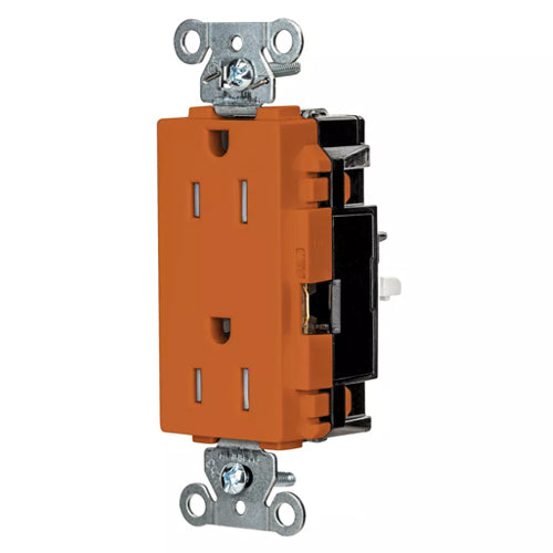 Hubbell HBL2152STOTR, EdgeConnect Extra Heavy Duty Max Decorator Duplex Receptacles, Tamper Resistant, Screwless Terminal,  Back Wired, 15A 125V, 5-15R, 2-Pole 3-Wire Grounding, Orange