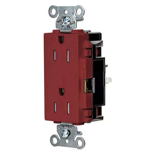 Hubbell HBL2152STRTR, EdgeConnect Extra Heavy Duty Max Decorator Duplex Receptacles, Tamper Resistant, Screwless Terminal,  Back Wired, 15A 125V, 5-15R, 2-Pole 3-Wire Grounding, Red