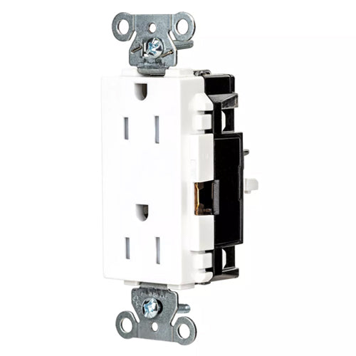 Hubbell HBL2152STWTR, EdgeConnect Extra Heavy Duty Max Decorator Duplex Receptacles, Tamper Resistant, Screwless Terminal,  Back Wired, 15A 125V, 5-15R, 2-Pole 3-Wire Grounding, White