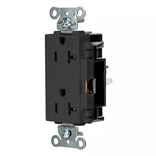 Hubbell HBL2162STBK, EdgeConnect Extra Heavy Duty Max Decorator Duplex Receptacles, Screwless Terminal, Back Wired, 20A 125V, 5-20R, 2-Pole 3-Wire Grounding, Black