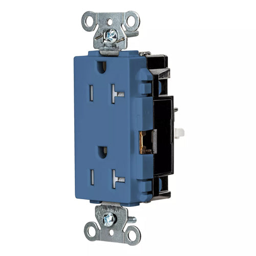 Hubbell HBL2162STBLTR, EdgeConnect Extra Heavy Duty Max Decorator Duplex Receptacles, Tamper Resistant, Screwless Terminal, Back Wired, 20A 125V, 5-20R, 2-Pole 3-Wire Grounding, Blue