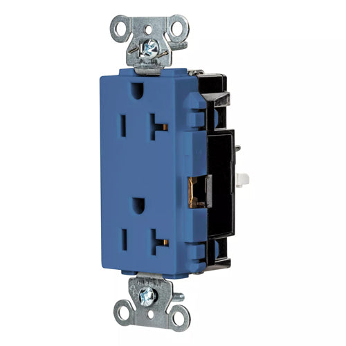 Hubbell HBL2162STBL, EdgeConnect Extra Heavy Duty Max Decorator Duplex Receptacles, Screwless Terminal, Back Wired, 20A 125V, 5-20R, 2-Pole 3-Wire Grounding, Blue