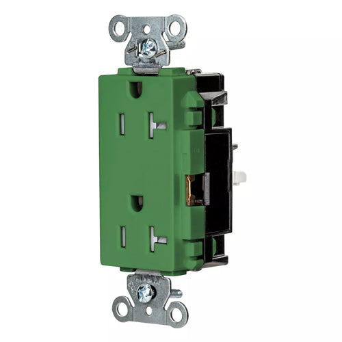 Hubbell HBL2162STGNTR, EdgeConnect Extra Heavy Duty Max Decorator Duplex Receptacles, Tamper Resistant, Screwless Terminal, Back Wired, 20A 125V, 5-20R, 2-Pole 3-Wire Grounding, Green