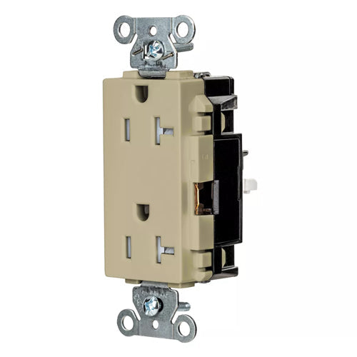 Hubbell HBL2162STITR, EdgeConnect Extra Heavy Duty Max Decorator Duplex Receptacles, Tamper Resistant, Screwless Terminal, Back Wired, 20A 125V, 5-20R, 2-Pole 3-Wire Grounding, Ivory