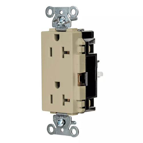 Hubbell HBL2162STI, EdgeConnect Extra Heavy Duty Max Decorator Duplex Receptacles, Screwless Terminal, Back Wired, 20A 125V, 5-20R, 2-Pole 3-Wire Grounding, Ivory