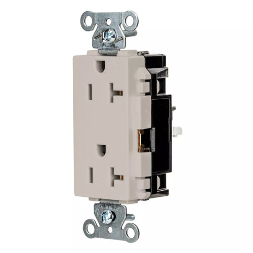 Hubbell HBL2162STLA, EdgeConnect Extra Heavy Duty Max Decorator Duplex Receptacles, Screwless Terminal, Back Wired, 20A 125V, 5-20R, 2-Pole 3-Wire Grounding, Light Almond