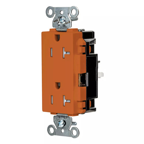 Hubbell HBL2162STOTR, EdgeConnect Extra Heavy Duty Max Decorator Duplex Receptacles, Tamper Resistant, Screwless Terminal, Back Wired, 20A 125V, 5-20R, 2-Pole 3-Wire Grounding, Orange