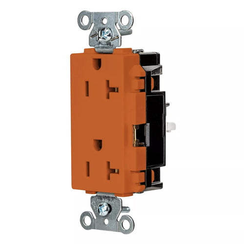 Hubbell HBL2162STO, EdgeConnect Extra Heavy Duty Max Decorator Duplex Receptacles, Screwless Terminal, Back Wired, 20A 125V, 5-20R, 2-Pole 3-Wire Grounding, Orange