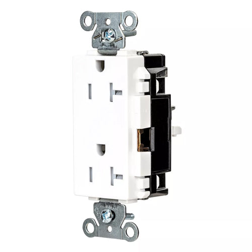 Hubbell HBL2162STWTR, EdgeConnect Extra Heavy Duty Max Decorator Duplex Receptacles, Tamper Resistant, Screwless Terminal, Back Wired, 20A 125V, 5-20R, 2-Pole 3-Wire Grounding, White