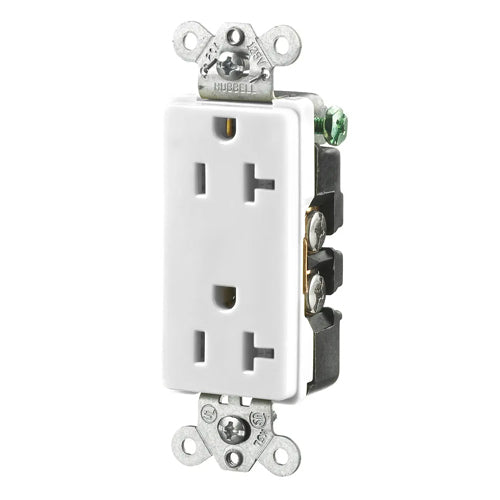 Hubbell HBL2162WA, Extra Heavy Duty Max Compact Duplex Receptacles, Style Line Decorator, Back and Side Wired, 20A 125V, 5-20R, 2-Pole 3-Wire Grounding, White