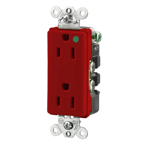 Hubbell HBL2172R, Extra Heavy Duty Max Receptacles, Style Line Decorator, Hospital Grade, Nylon Face, Back and Side Wired, 15A 125V, 5-15R, 2-Pole 3-Wire Grounding, Red