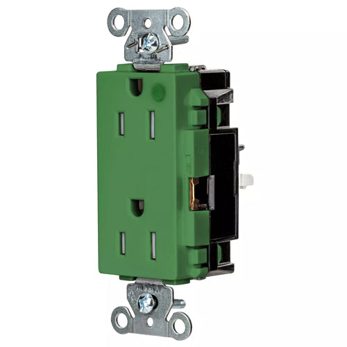 Hubbell HBL2172STGNTR, EdgeConnect HBL Extra Heavy Duty Max Receptacles, Style Line Decorator, Tamper Resistant, Hospital Grade, Spring Termination, 15A 125V, 5-15R, 2-Pole 3-Wire Grounding, Green