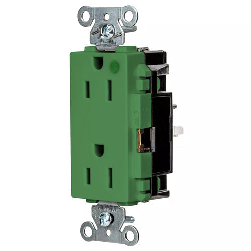 Hubbell HBL2172STGN, EdgeConnect HBL Extra Heavy Duty Max Receptacles, Style Line Decorator, Hospital Grade, Spring Termination, 15A 125V, 5-15R, 2-Pole 3-Wire Grounding, Green