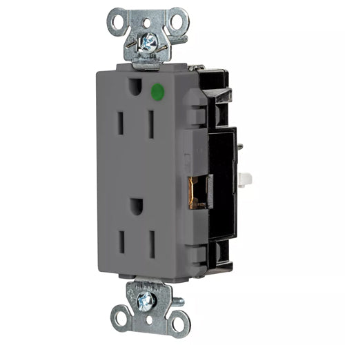 Hubbell HBL2172STGY, EdgeConnect HBL Extra Heavy Duty Max Receptacles, Style Line Decorator, Hospital Grade, Spring Termination, 15A 125V, 5-15R, 2-Pole 3-Wire Grounding, Gray