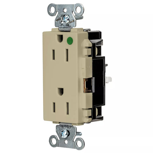 Hubbell HBL2172STI, EdgeConnect HBL Extra Heavy Duty Max Receptacles, Style Line Decorator, Hospital Grade, Spring Termination, 15A 125V, 5-15R, 2-Pole 3-Wire Grounding, Ivory