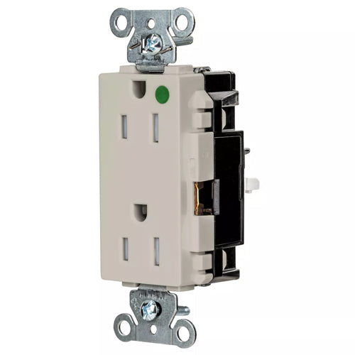 Hubbell HBL2172STLATR, EdgeConnect HBL Extra Heavy Duty Max Receptacles, Style Line Decorator, Tamper Resistant, Hospital Grade, Spring Termination, 15A 125V, 5-15R, 2-Pole 3-Wire Grounding, Light Almond