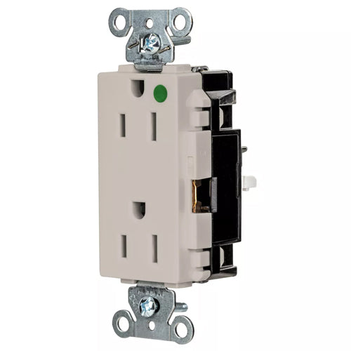 Hubbell HBL2172STLA, EdgeConnect HBL Extra Heavy Duty Max Receptacles, Style Line Decorator, Hospital Grade, Spring Termination, 15A 125V, 5-15R, 2-Pole 3-Wire Grounding, Light Almond