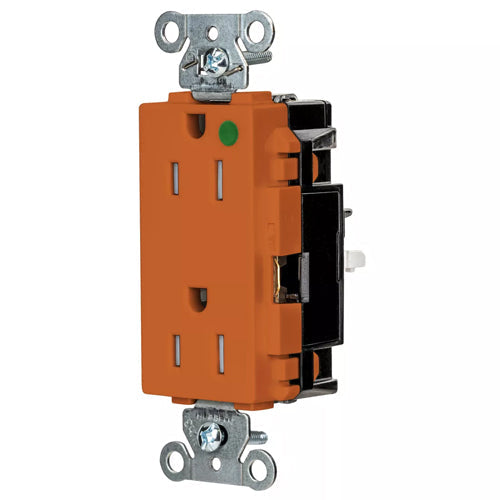 Hubbell HBL2172STOTR, EdgeConnect HBL Extra Heavy Duty Max Receptacles, Style Line Decorator, Tamper Resistant, Hospital Grade, Spring Termination, 15A 125V, 5-15R, 2-Pole 3-Wire Grounding, Orange