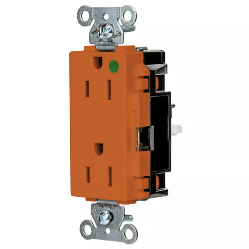 Hubbell HBL2172STO, EdgeConnect HBL Extra Heavy Duty Max Receptacles, Style Line Decorator, Hospital Grade, Spring Termination, 15A 125V, 5-15R, 2-Pole 3-Wire Grounding, Orange