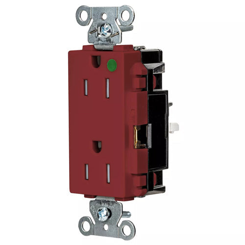 Hubbell HBL2172STRTR, EdgeConnect HBL Extra Heavy Duty Max Receptacles, Style Line Decorator, Tamper Resistant, Hospital Grade, Spring Termination, 15A 125V, 5-15R, 2-Pole 3-Wire Grounding, Red