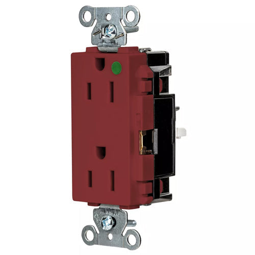 Hubbell HBL2172STR, EdgeConnect HBL Extra Heavy Duty Max Receptacles, Style Line Decorator, Hospital Grade, Spring Termination, 15A 125V, 5-15R, 2-Pole 3-Wire Grounding, Red