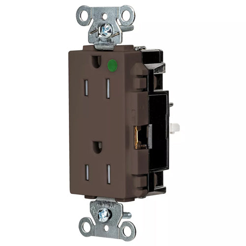 Hubbell HBL2172STTR, EdgeConnect HBL Extra Heavy Duty Max Receptacles, Style Line Decorator, Tamper Resistant, Hospital Grade, Spring Termination, 15A 125V, 5-15R, 2-Pole 3-Wire Grounding, Brown