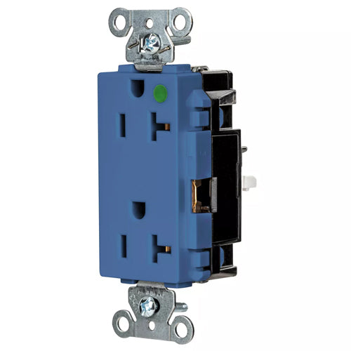 Hubbell HBL2182STBL, EdgeConnect HBL Extra Heavy Duty Max Receptacles, Style Line Decorator, Hospital Grade, Spring Termination, 20A 125V, 5-20R, 2-Pole 3-Wire Grounding, Blue