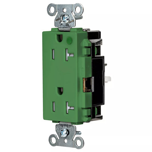 Hubbell HBL2182STGNTR, EdgeConnect HBL Extra Heavy Duty Max Receptacles, Style Line Decorator, Tamper Resistant, Hospital Grade, Spring Termination, 20A 125V, 5-20R, 2-Pole 3-Wire Grounding, Green