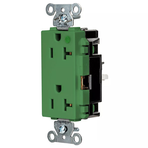 Hubbell HBL2182STGN, EdgeConnect HBL Extra Heavy Duty Max Receptacles, Style Line Decorator, Hospital Grade, Spring Termination, 20A 125V, 5-20R, 2-Pole 3-Wire Grounding, Green