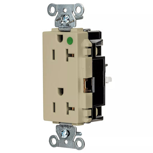 Hubbell HBL2182STI, EdgeConnect HBL Extra Heavy Duty Max Receptacles, Style Line Decorator, Hospital Grade, Spring Termination, 20A 125V, 5-20R, 2-Pole 3-Wire Grounding, Ivory