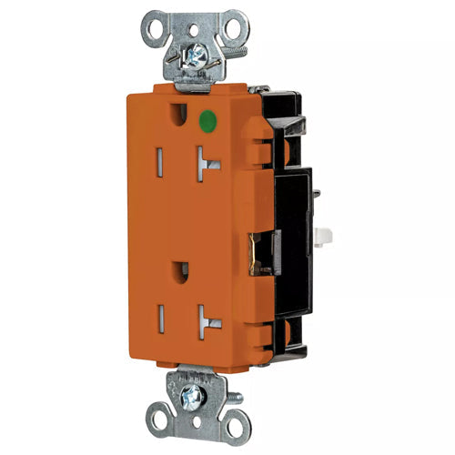 Hubbell HBL2182STOTR, EdgeConnect HBL Extra Heavy Duty Max Receptacles, Style Line Decorator, Tamper Resistant, Hospital Grade, Spring Termination, 20A 125V, 5-20R, 2-Pole 3-Wire Grounding, Orange