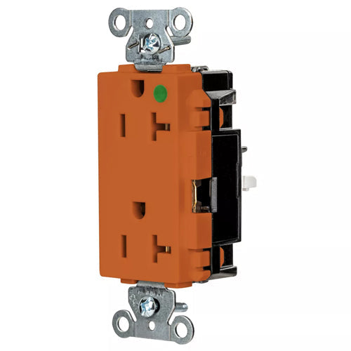 Hubbell HBL2182STO, EdgeConnect HBL Extra Heavy Duty Max Receptacles, Style Line Decorator, Hospital Grade, Spring Termination, 20A 125V, 5-20R, 2-Pole 3-Wire Grounding, Orange