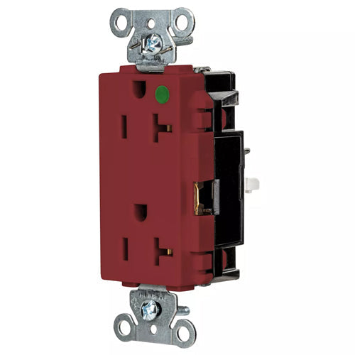 Hubbell HBL2182STR, EdgeConnect HBL Extra Heavy Duty Max Receptacles, Style Line Decorator, Hospital Grade, Spring Termination, 20A 125V, 5-20R, 2-Pole 3-Wire Grounding, Red