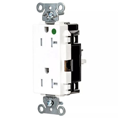 Hubbell HBL2182STWTR, EdgeConnect HBL Extra Heavy Duty Max Receptacles, Style Line Decorator, Tamper Resistant, Hospital Grade, Spring Termination, 20A 125V, 5-20R, 2-Pole 3-Wire Grounding, White
