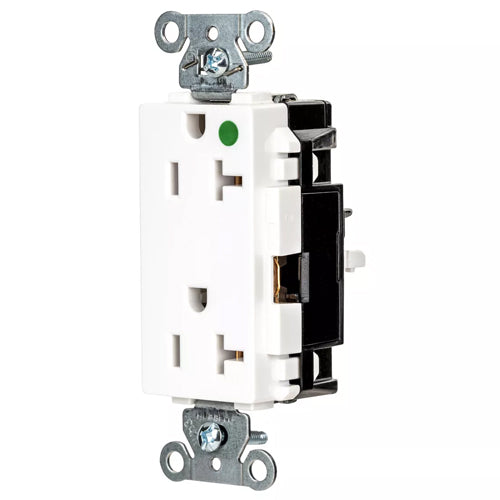 Hubbell HBL2182STW, EdgeConnect HBL Extra Heavy Duty Max Receptacles, Style Line Decorator, Hospital Grade, Spring Termination, 20A 125V, 5-20R, 2-Pole 3-Wire Grounding, White