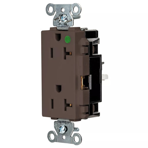 Hubbell HBL2182ST, EdgeConnect HBL Extra Heavy Duty Max Receptacles, Style Line Decorator, Hospital Grade, Spring Termination, 20A 125V, 5-20R, 2-Pole 3-Wire Grounding, Brown