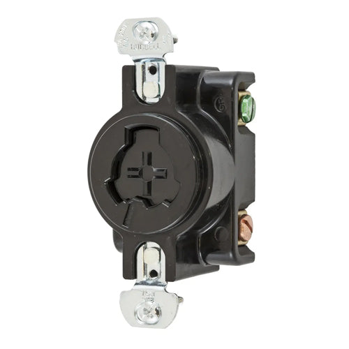 Hubbellock® HBL23000G, Flush Receptacle, Black Phenolic, Back Wired, 20A 125V / 10A 250VDC/480VAC, 2-Pole 3-Wire Grounding