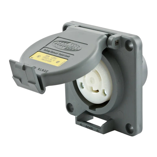 Hubbell HBL2310SW, Watertight Safety-Shroud Receptacles, Gray Housing and Flange, Back Wired, 20A 125V, L5-20R, 2-Pole 3-Wire Grounding