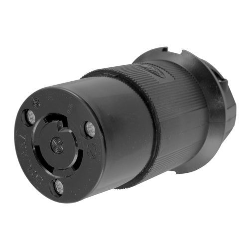 Hubbell HBL2313BK, Insulgrip Female Connector Bodies, All Black Nylon, 20A 125V, L5-20R, 2-Pole 3-Wire Grounding