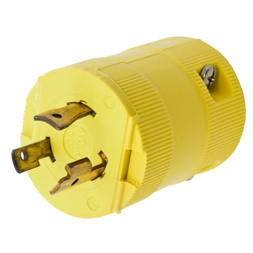 Hubbell HBL2321VY, Valise Male Plugs, Yellow Nylon, 20A 250V, L6-20P, 2-Pole 3-Wire Grounding