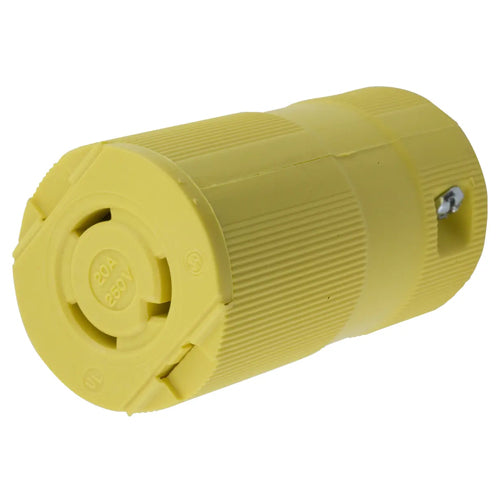 Hubbell HBL2323VY, Valise Female Connector Bodies, Yellow Nylon, 20A 250V, L6-20R, 2-Pole 3-Wire Grounding