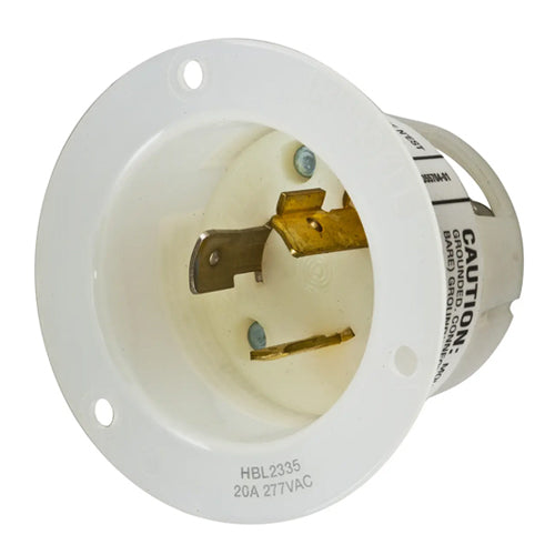 Hubbell HBL2335, Insulgrip Flanged Inlets, Nylon Casing, Back Wired, 20A 277V, L7-20P, 2-Pole 3-Wire Grounding