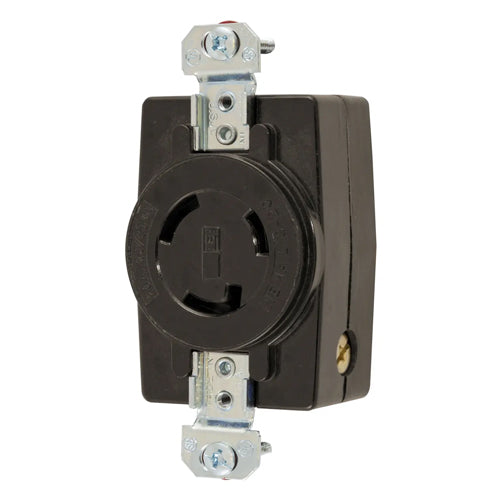 Hubbell HBL2360, Single Flush Receptacle, Black Nylon Face, Back and Side Wired, 20A 125/250V, L10-20R, 3-Pole 3-Wire Non-Grounding