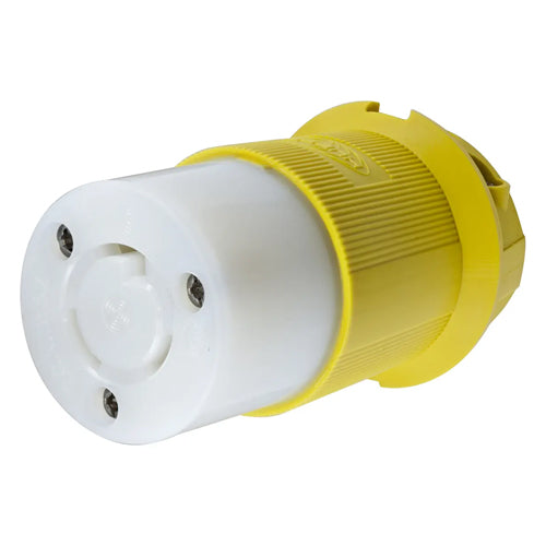 Hubbell HBL23CM13, Insulgrip Female Connector Bodies, Corrosion Resistant, Yellow Nylon, 20A 125V, L5-20R, 2-Pole 3-Wire Grounding