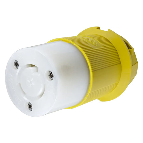 Hubbell HBL23CM23, Insulgrip Female Connector Bodies, Corrosion Resistant, Yellow Nylon, 20A 250V, L6-20R, 2-Pole 3-Wire Grounding