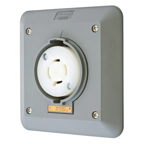 Hubbell HBL2410SR2, Safety-Shroud Twist-Lock Receptacles, Semi-Flush, Two Gang, Back Wired, 20A 125/250V, L14-20R, 3-Pole 4-Wire Grounding