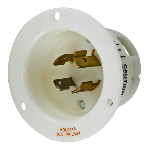 Hubbell HBL2415, Insulgrip Flanged Inlets, Nylon Casing, Back Wired, 20A 125/250V, L14-20P, 3-Pole 4-Wire Grounding