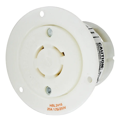 Hubbell HBL2416, Insulgrip Flanged Receptacles, Nylon Casing, Back Wired, 20A 125/250V, L14-20R, 3-Pole 4-Wire Grounding