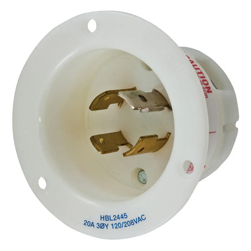 Hubbell HBL2445, Flanged Inlets, Nylon Casing, Back Wired, 20A 120/208V, L18-20P, 4-Pole 4-Wire Non-Grounding