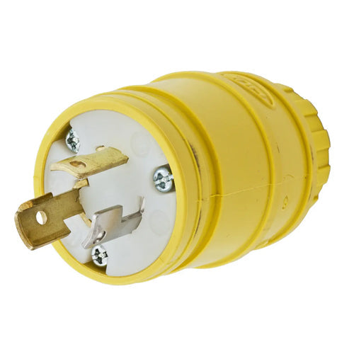 Hubbell HBL2447, Elastogrip Plugs, Yellow Elastomer, Dust Tight, 15A 125V, L5-15P, 2-Pole 3-Wire Grounding